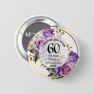 Any Wedding (60) Gold Frame Roses Anniversary 6 Cm Round Badge
