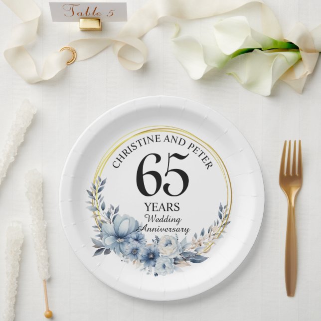 Any Wedding (65) Elegant Blue Floral Anniversary Paper Plate (Wedding)
