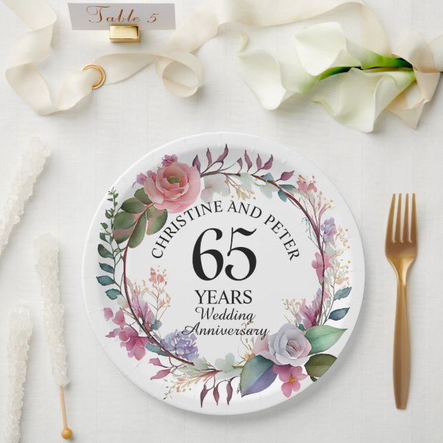 Any Wedding (65) Elegant Floral Anniversary Paper Plate (Wedding)