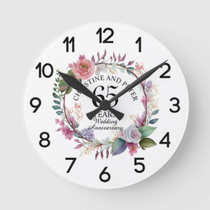 Any Wedding (65) Elegant Floral Anniversary Round Clock