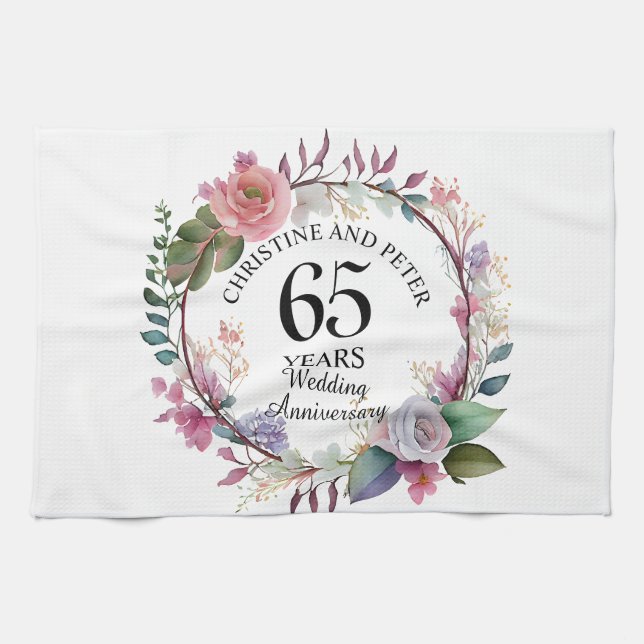 Any Wedding (65) Elegant Floral Anniversary Tea Towel (Horizontal)