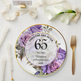 Any Wedding (65) Gold Frame Roses Anniversary Paper Plate