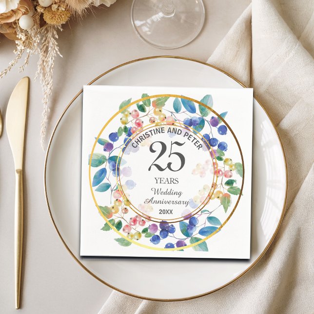 Any Wedding Anniversary (25) Gold Frame Berries Napkin (Creator Uploaded)