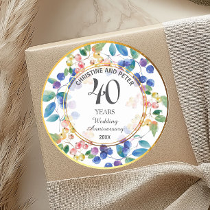 Any Wedding Anniversary (40) Gold Frame Berries Classic Round Sticker