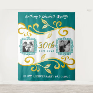 Any Wedding Anniversary Add Your Photos Teal Gold Tapestry