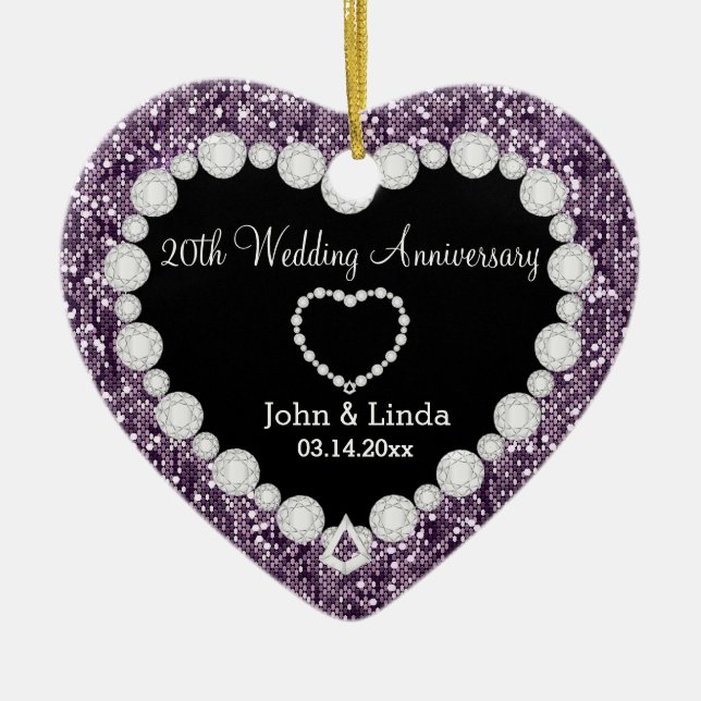 Any Wedding Anniversary Purple Glitter | DIY Text Ceramic Ornament (Front)