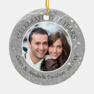 Any Wedding Anniversary   Silver Sparkle Photo Ceramic Ornament
