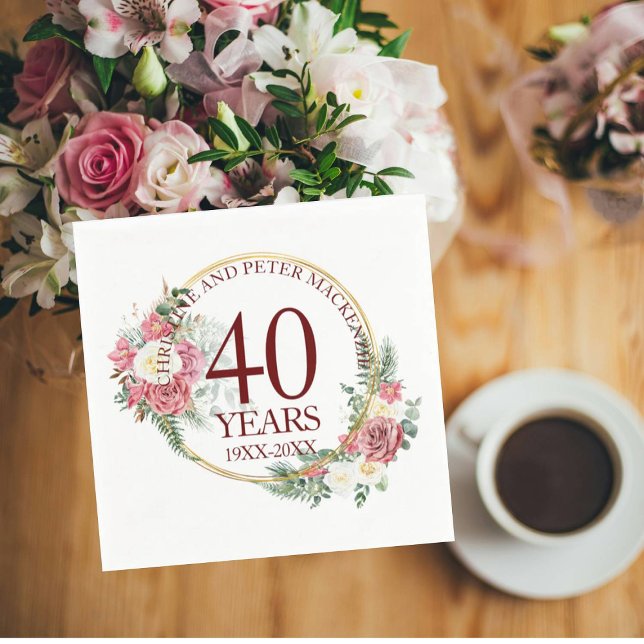 Any Wedding Blush Roses Anniversary Napkin (Creator Uploaded)