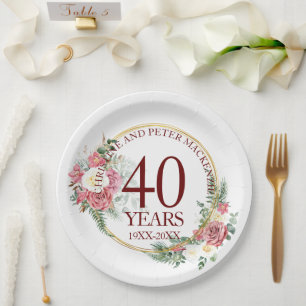 Any Wedding Blush Roses Anniversary Paper Plate