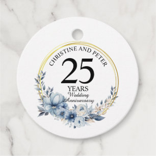 Any Wedding Elegant Blue Floral Anniversary Favour Tags