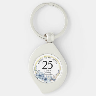 Any Wedding Elegant Blue Floral Anniversary Key Ring