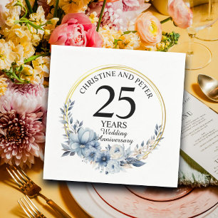 Any Wedding Elegant Blue Floral Anniversary Napkin