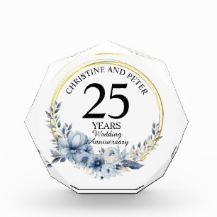 Any Wedding Elegant Blue Floral Anniversary Photo Block