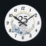 Any Wedding Elegant Blue Floral Anniversary Round Clock<br><div class="desc">Any Wedding Elegant Blue Floral Anniversary wall clock - this elegant Blue Floral with Gold Frame any year wedding anniversary wall clock can be personalised with your special wedding anniversary year!</div>