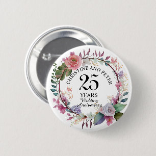 Any Wedding Elegant Floral Anniversary 6 Cm Round Badge