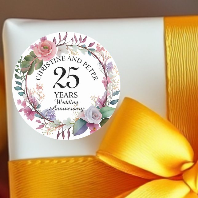 Any Wedding Elegant Floral Anniversary Classic Round Sticker (Creator Uploaded)