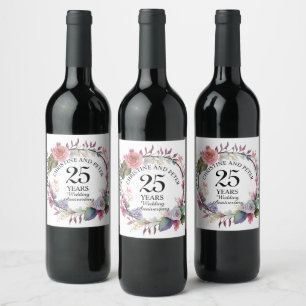 Any Wedding Elegant Floral Anniversary Wine Label