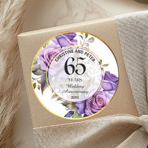Any Wedding Gold Frame Purple Roses Anniversary Classic Round Sticker