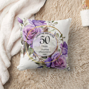 Any Wedding Gold Frame Purple Roses Anniversary Cushion