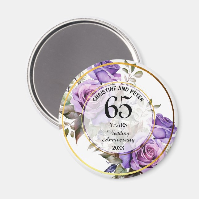 Any Wedding Gold Frame Purple Roses Anniversary Magnet (Front/Back)