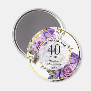Any Wedding Gold Frame Purple Roses Anniversary  Magnet