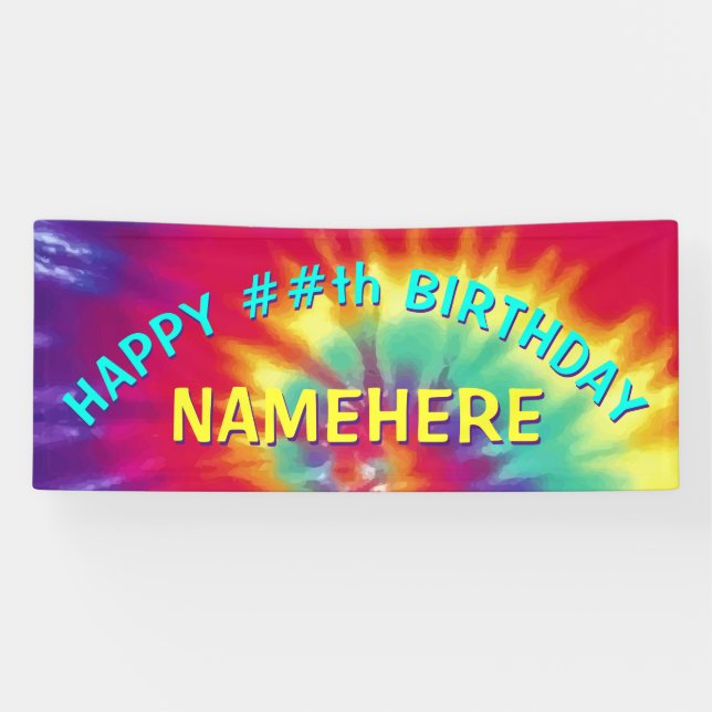 Any YEAR and Personalised, Tie Dye Birthday Banner (Horizontal)