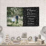 Any Year Anniversary 1 Photo Black White 25th Banner<br><div class="desc">Celebrate the anniversary couple in style with an elegant custom photo banner. Design features an image of your choice, modern script calligraphy customisable "Cheers to 25 Years" and silver faux foil confetti dots on a black background. Please note that text grey & white is printed colour, not metallic foil. The...</div>