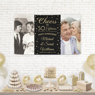 Any Year Anniversary 2 Photo Black Golden 50th Banner