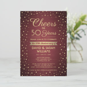 ANY YEAR Anniversary Cheers Confetti Burgundy Gold Invitation