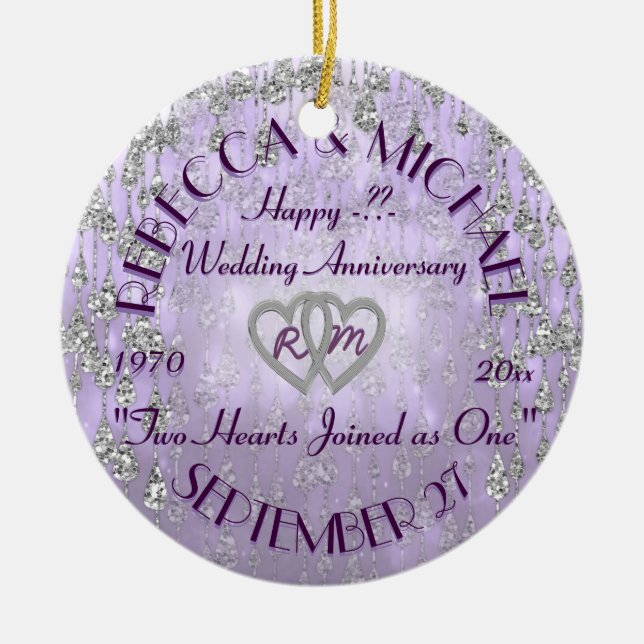 Any Year Anniversary Lavender Ceramic Ornament (Front)