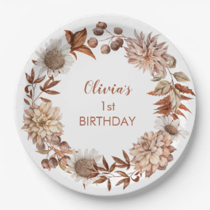 Any Year Autumn Floral Fall Birthday  Paper Plates