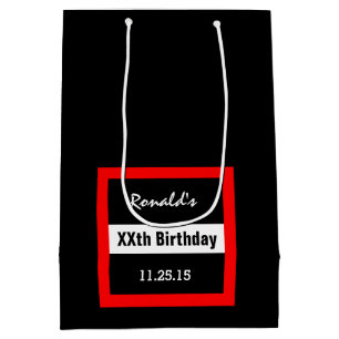 Any Year Birthday Black with Red Frame Custom A01Z Medium Gift Bag