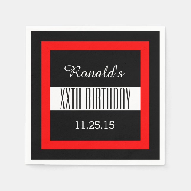 Any Year Birthday Black with Red Frame Custom A01Z Napkin (Front)