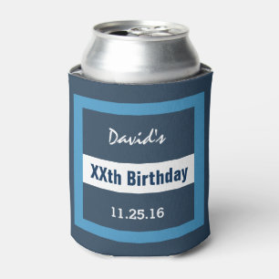 Any Year Birthday Blue and White Geometric Q06 Can Cooler