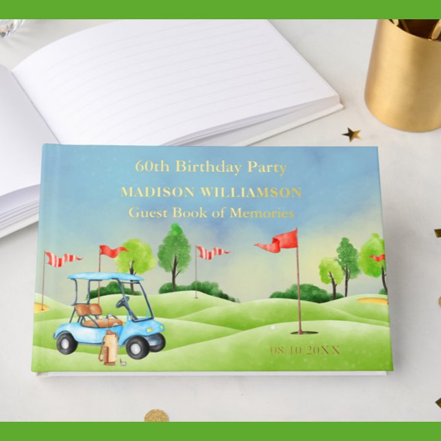 Any Year Birthday Party Golf Theme Real Gold  Guest Book (Creator Uploaded)
