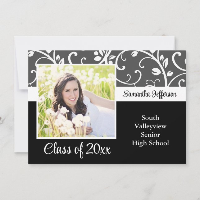 Any Year~ Black and White Vines Photo Graduation Invitation (Front)