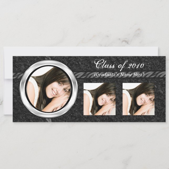 Any Year~ Black Graduation Announcement, 3 Photos Invitation (Front)