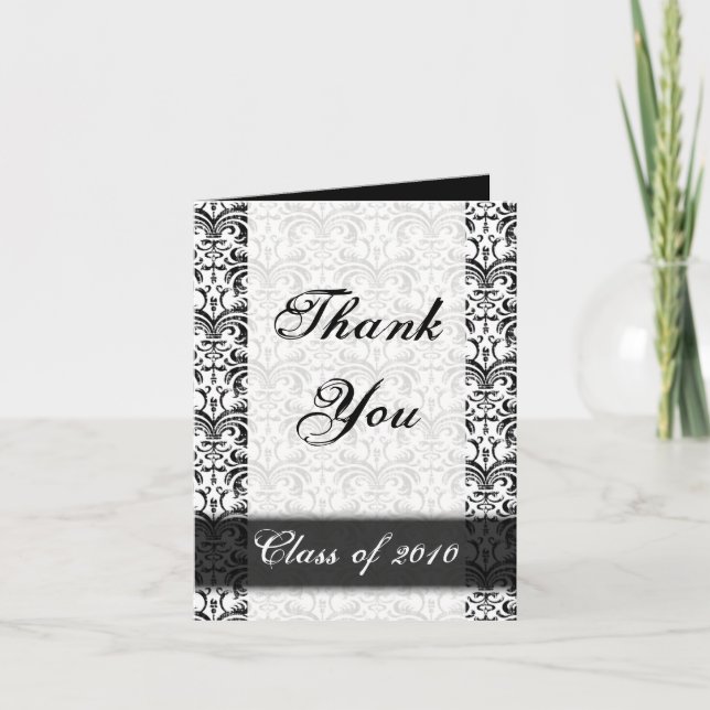 Any Year~ Black/White Damask Graduation Thank You (Front)