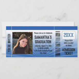 Any Year~ Blue Graduation Party Ticket Invitation
