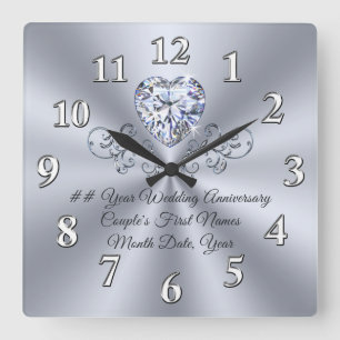 Any YEAR Custom Diamond Wedding Anniversary Gifts Square Wall Clock