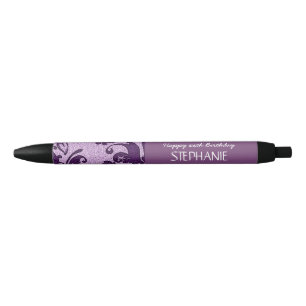 Any Year Damask Birthday For Her Purple A01 Black Ink Pen
