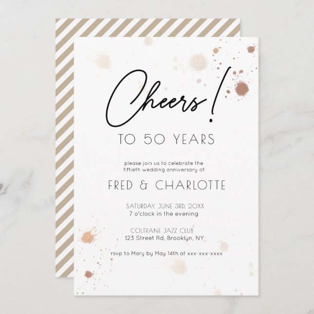 Any Year Gold Watercolor 50th Anniversary Party In Invitation (Front/Back)