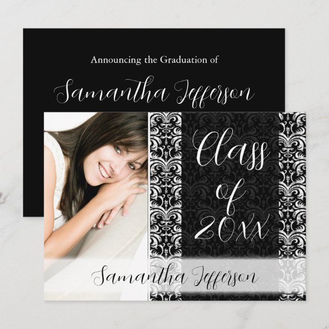 Any Year Graduation Announcement, Chic Black Invitation (Front/Back)