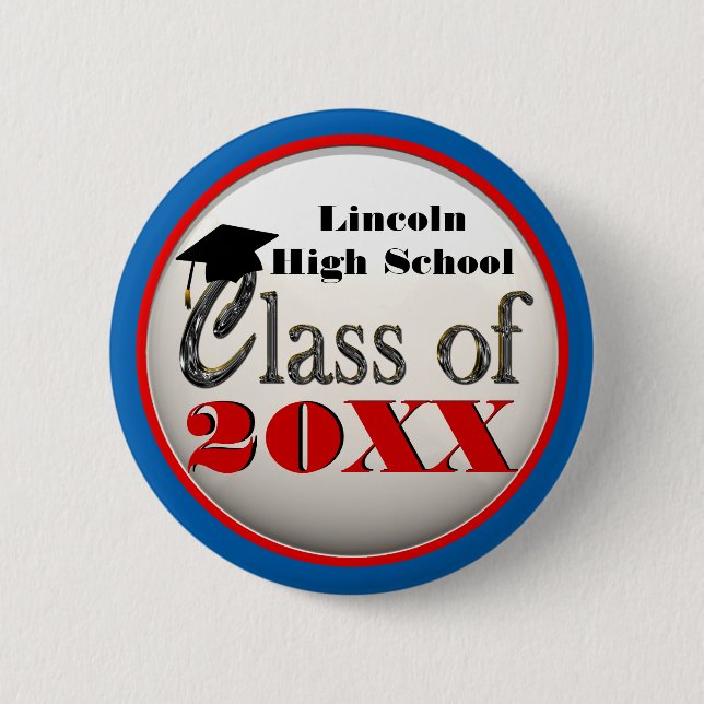 Any Year Graduation Cool Red, White & Blue Buttons (Front)