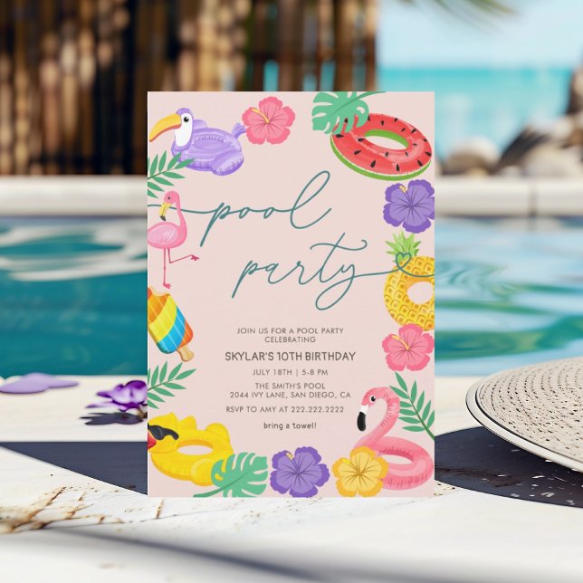 Any Year Modern Tropical Pool Party Birthday  Invitation (Creator Uploaded)