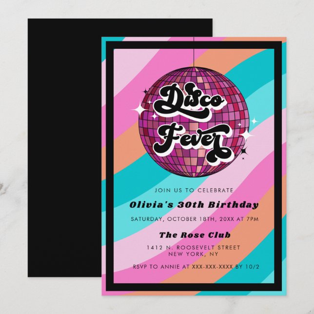 Any Year Retro Disco Ball Pink  Birthday  Invitati Invitation (Front/Back)