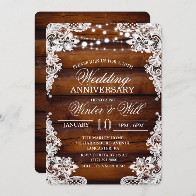 ANY YEAR - Rustic Wood Lace Retirement Invitation (Front/Back)