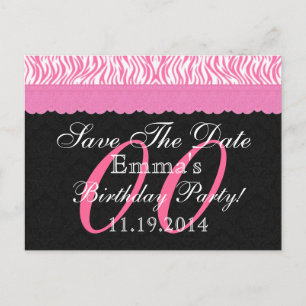 Any Year Save the Date Birthday Pink Black v16J Announcement Postcard