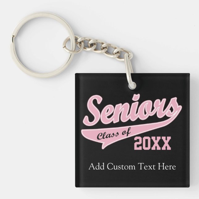 Any Year, Senior Class Pink/Black Graduation Key Ring (Front)