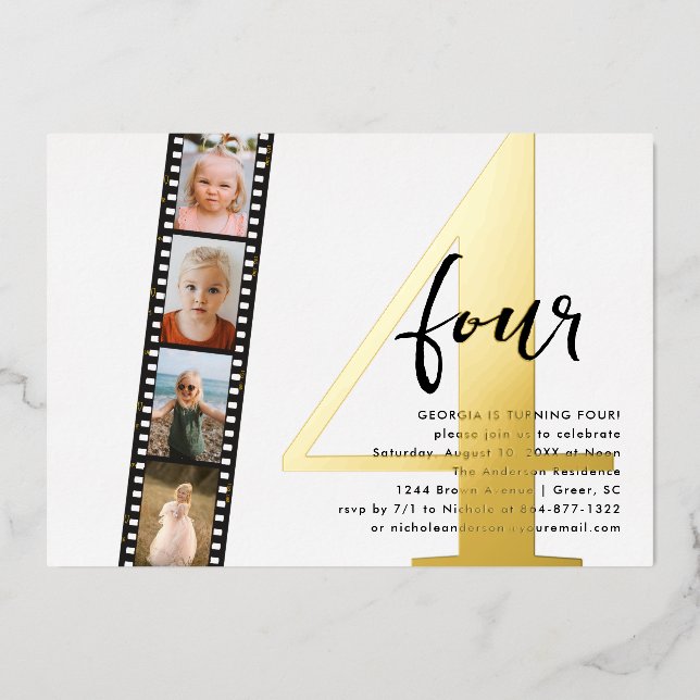 Any Year | Simple 4 Filmstrip Photo Birthday Party (Front)
